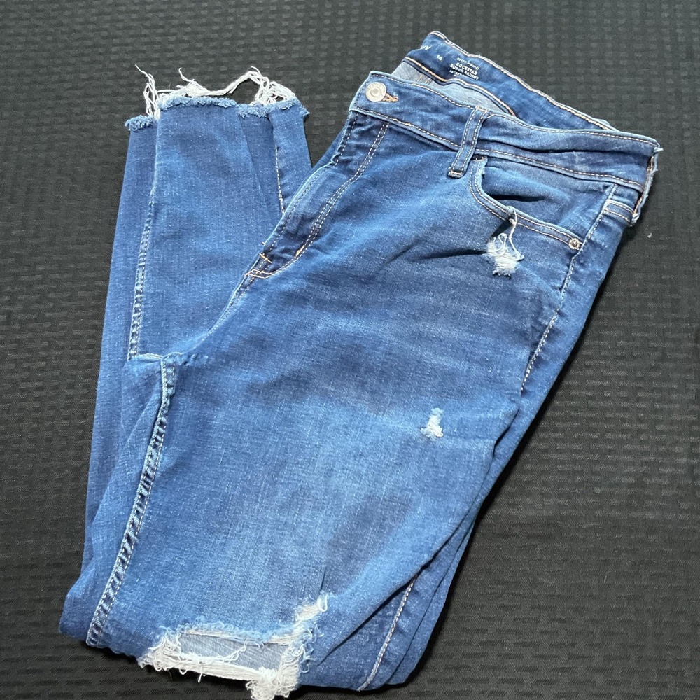Old Navy Rockstar Skinny Jeans Womens 14 Blue High Rise Distressed Stretch 32x25